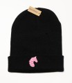 Zimowa czapka beanie z różowym haftem KOŃ, z koniem - na prezent